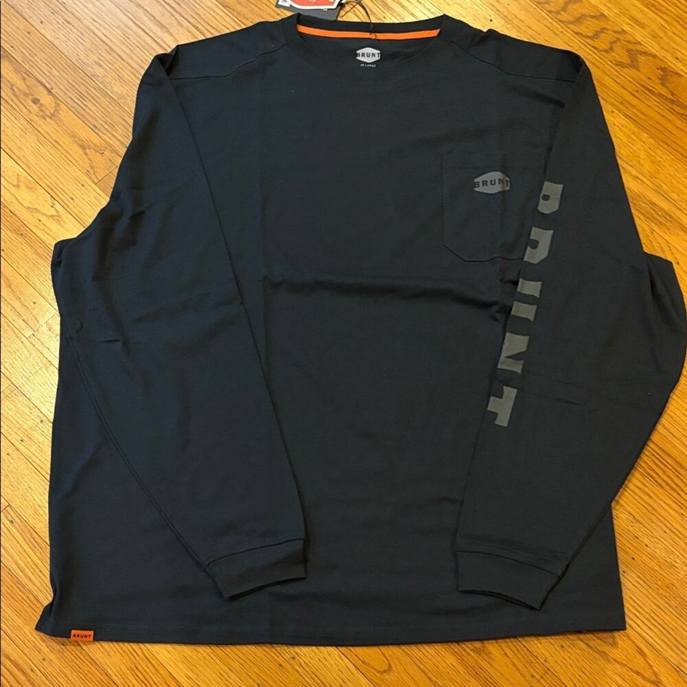 BRUNT Men's Long Sleeve Black Logo Pocket Tee 4XL